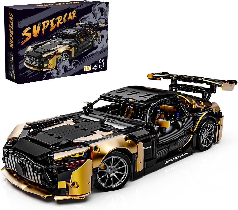 1:14 MOC Building Set Raceing Model, Sports Car Building Blocks Toys Boys or Adults Kits，Super Cars for Boys Age 8+and Adult，Collectable Model Car Building Kit(1368pcs)