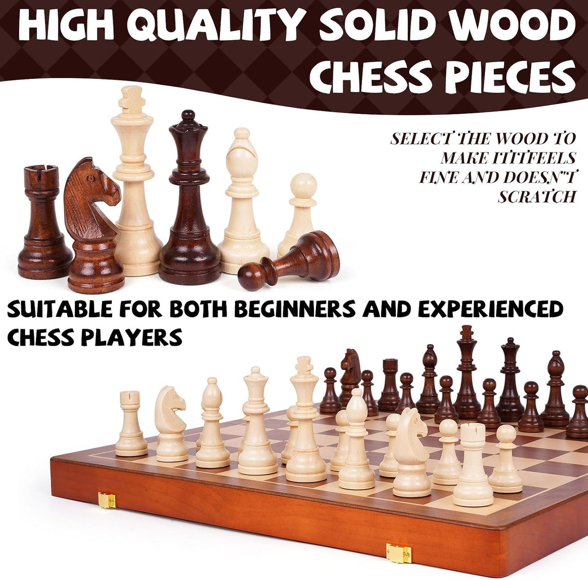 20" Extra Large Wooden Chess Set for Adults 4.5" King Staunton Pieces