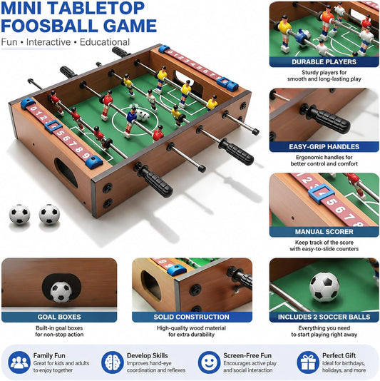 Foosball Table, Wooden Tabletop Soccer Game Set