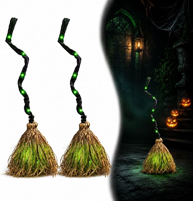Moving Witch Broomstick with Light & Sound, Halloween Decor