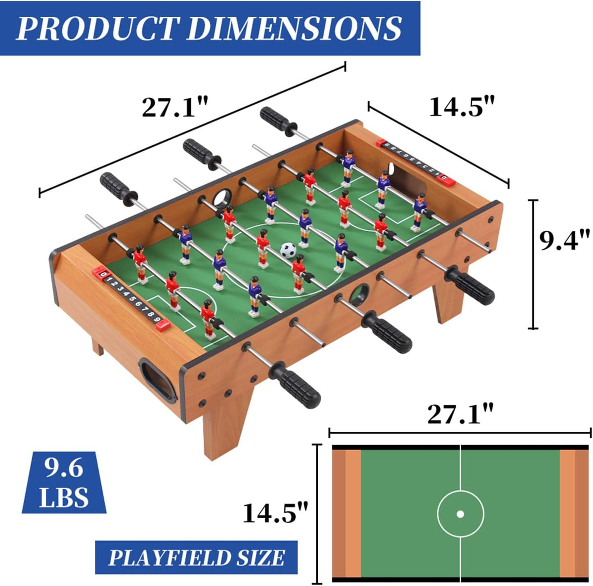 Foosball Table, Wooden Tabletop Soccer Game Set