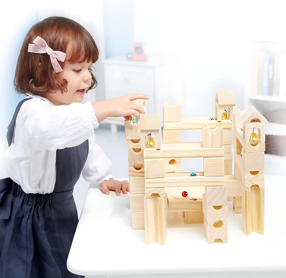 Wooden Marble Run for Kids Ages 4-8 – 80 Pieces Marble Rush Track Maze Construction Toy, STEM Building Blocks, Educational Gift for Boys & Girls