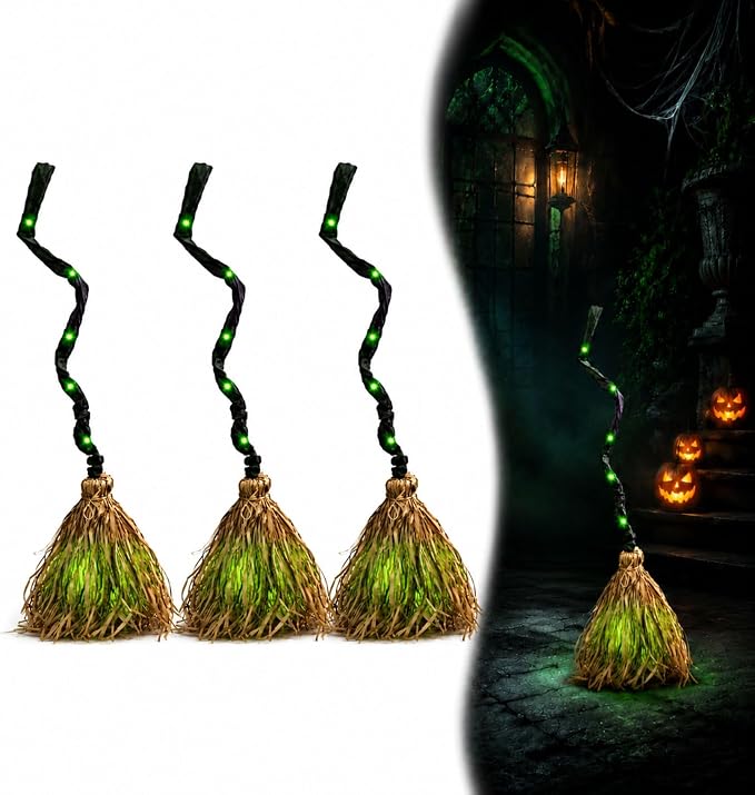Moving Witch Broomstick with Light & Sound, Halloween Decor