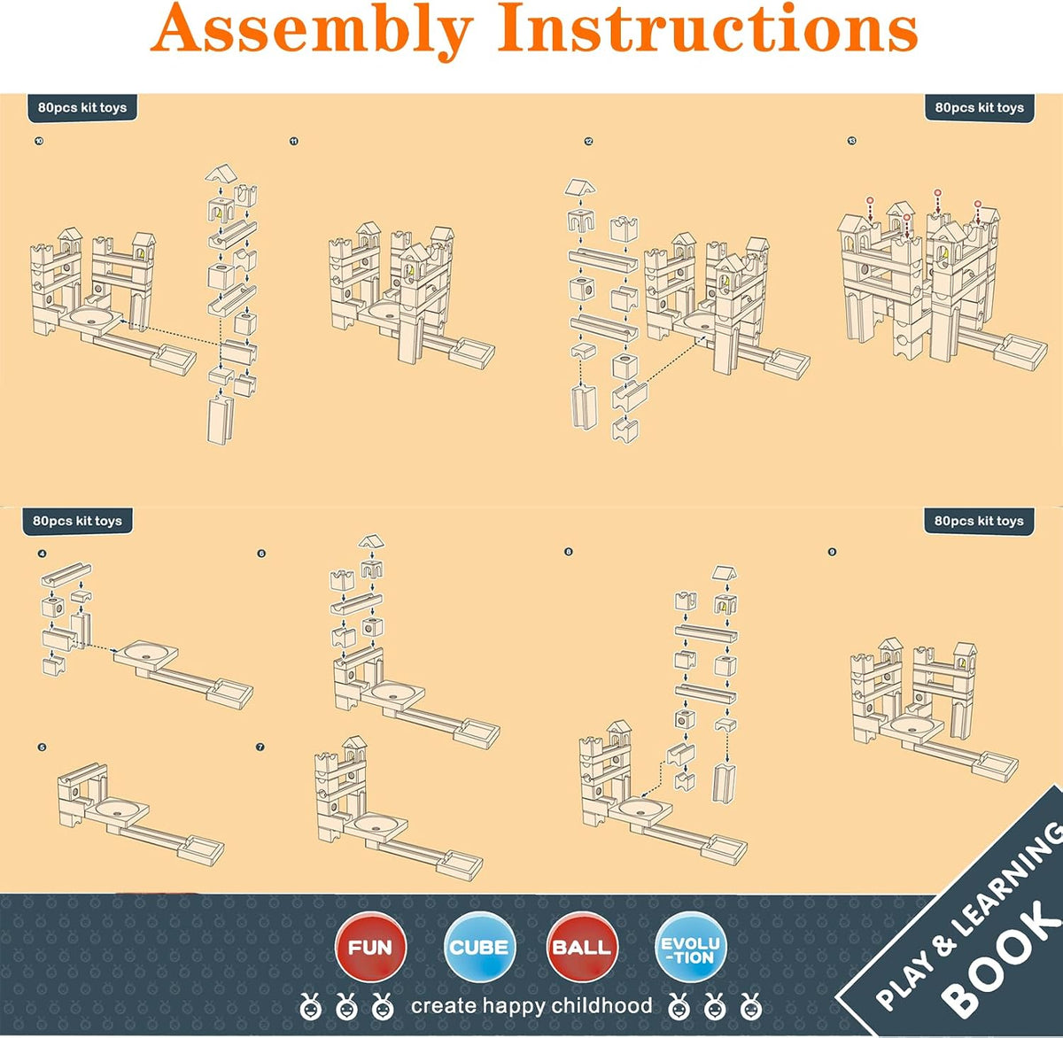 Wooden Marble Run for Kids Ages 4-8 – 80 Pieces Marble Rush Track Maze Construction Toy, STEM Building Blocks, Educational Gift for Boys & Girls