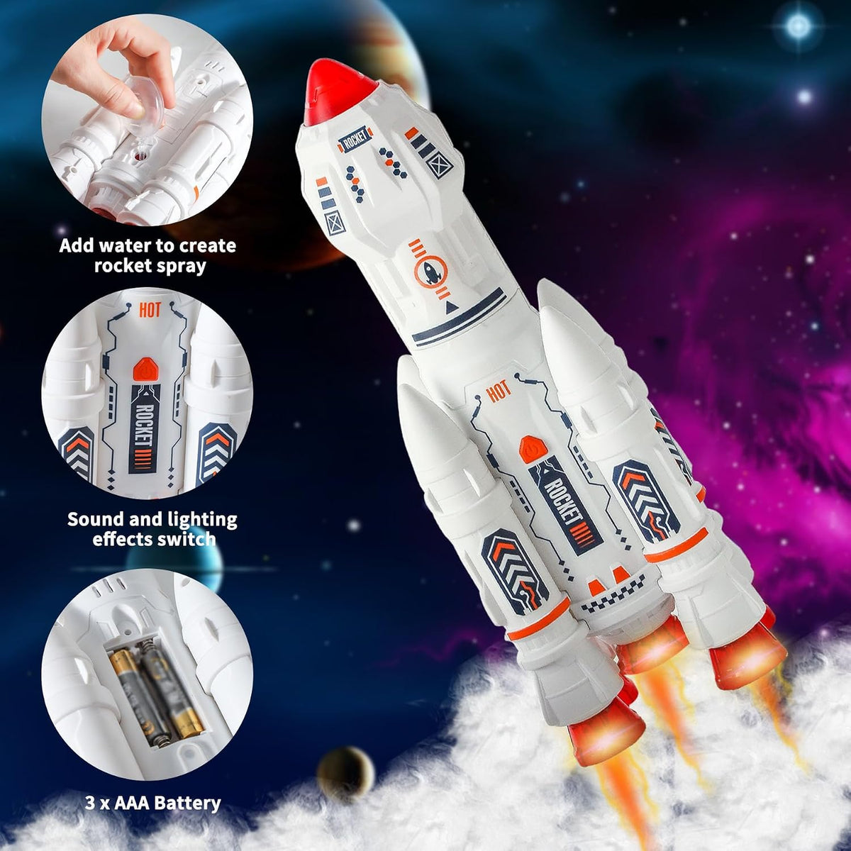 Wbzle Space Ship Toys for Kids, Rocket Toy Set with Light Sound Spray Effect, Space Set Include Car, Rocket Launcher, Satellites, Outer Space Playset Series