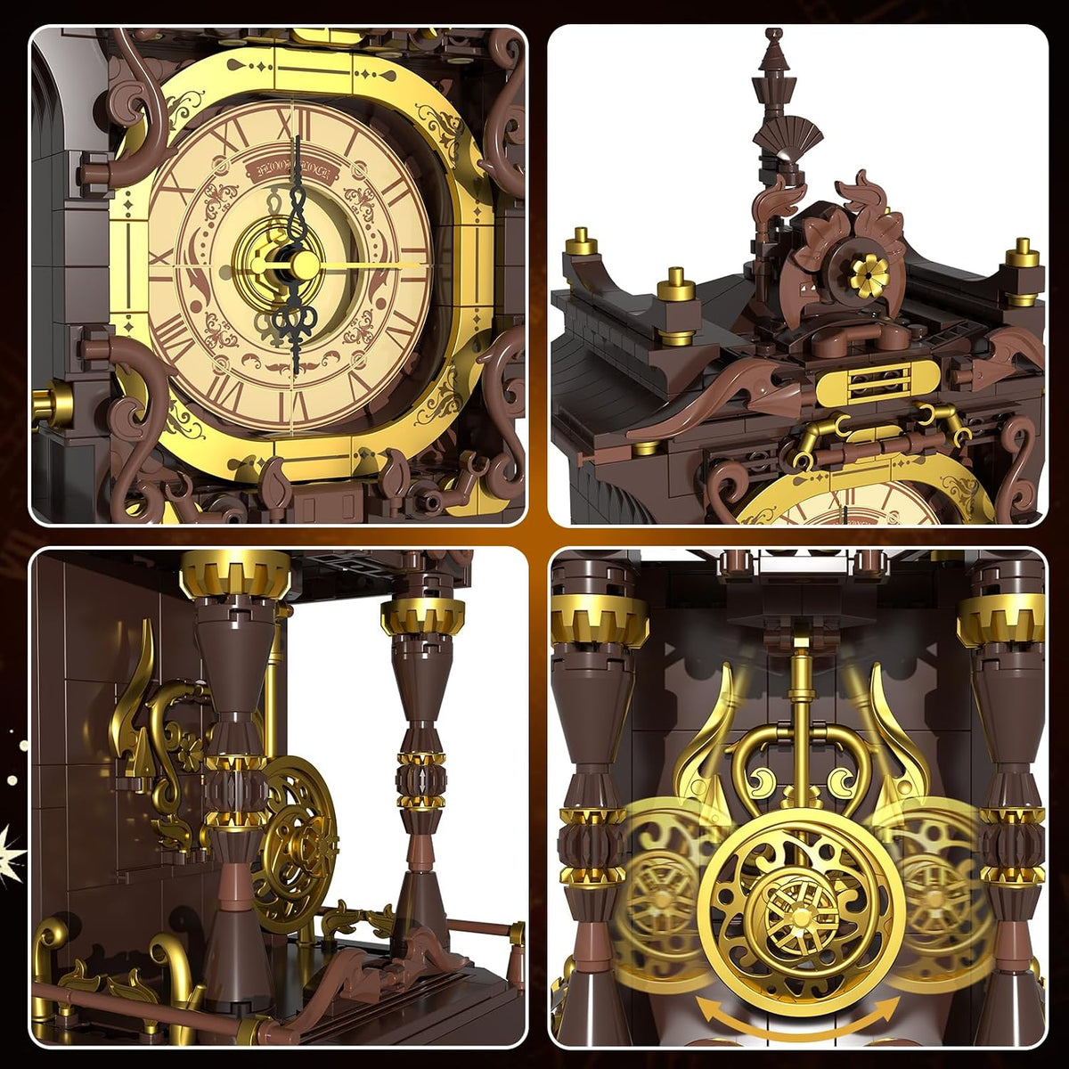 Vintage Swing Clock Building Blocks Set with Working Pendulum