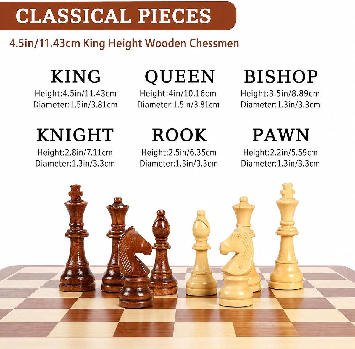 20" Extra Large Wooden Chess Set for Adults 4.5" King Staunton Pieces
