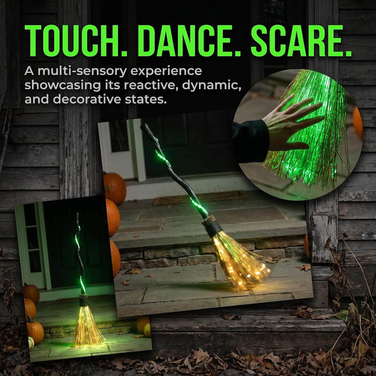 Moving Witch Broomstick with Light & Sound, Halloween Decor