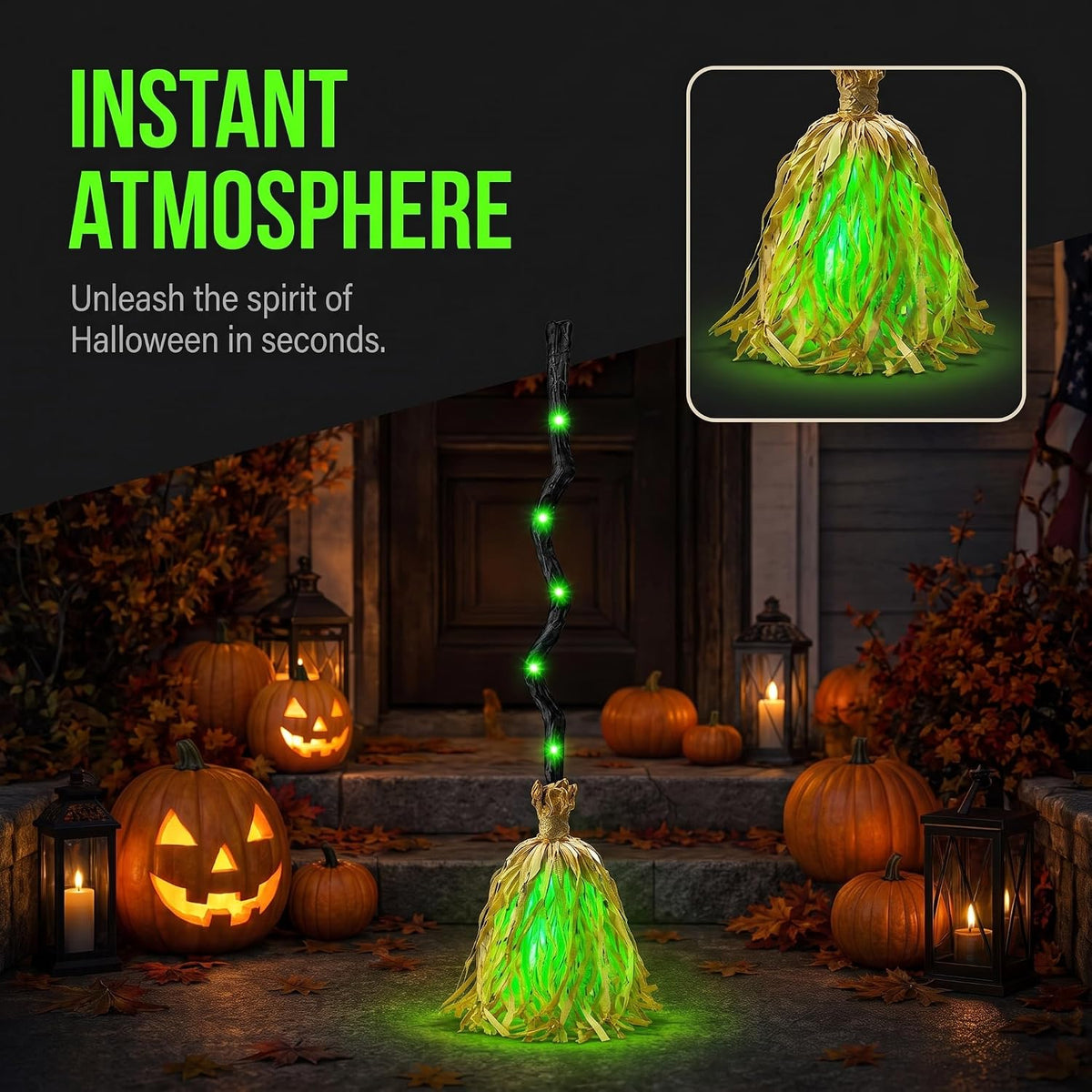 Moving Witch Broomstick with Light & Sound, Halloween Decor