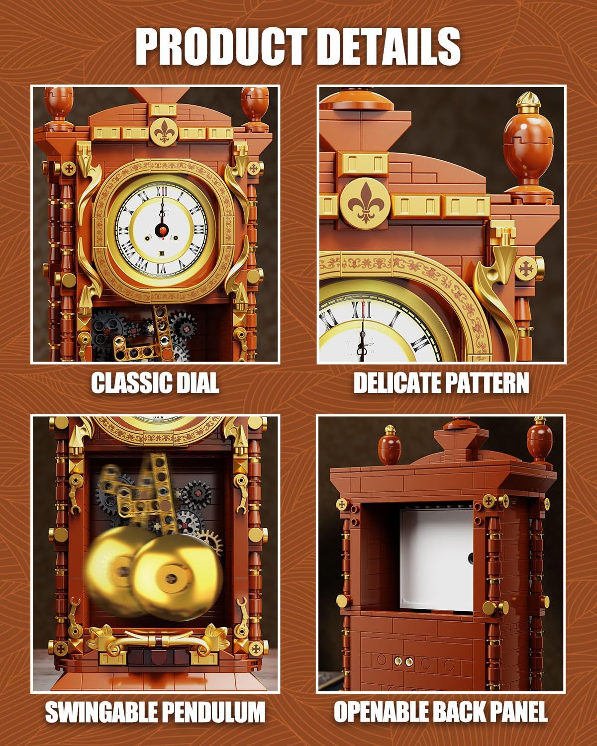 Vintage Swing Clock Building Blocks Set with Working Pendulum