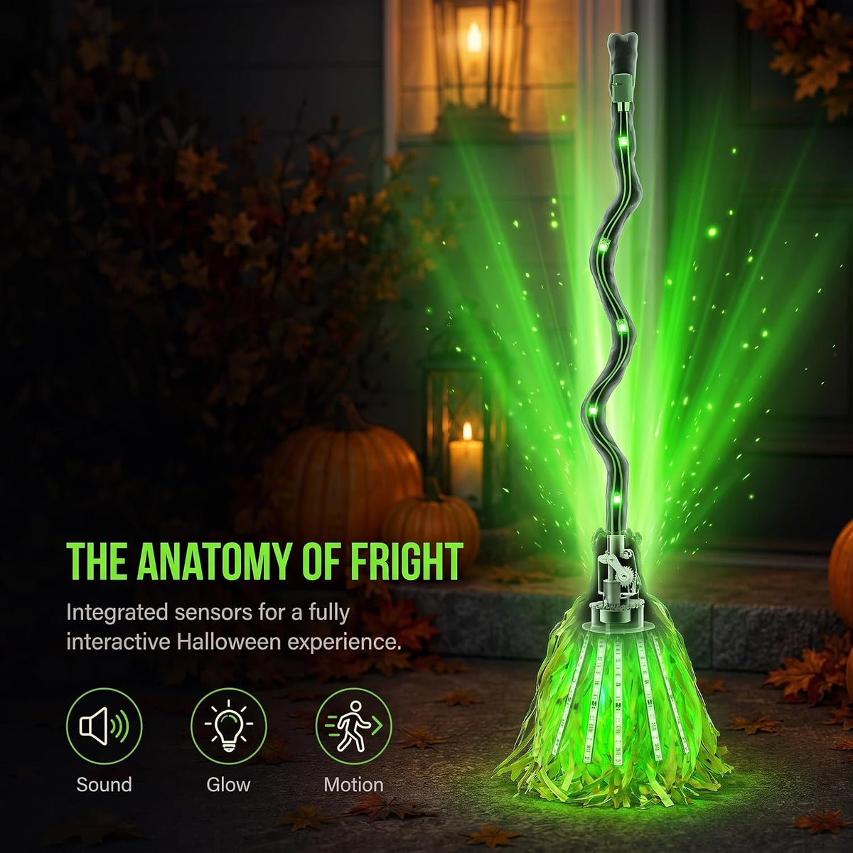 Moving Witch Broomstick with Light & Sound, Halloween Decor