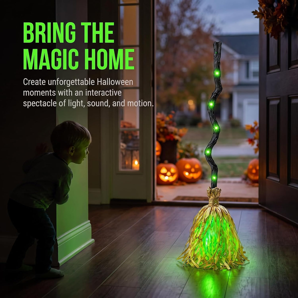 Moving Witch Broomstick with Light & Sound, Halloween Decor