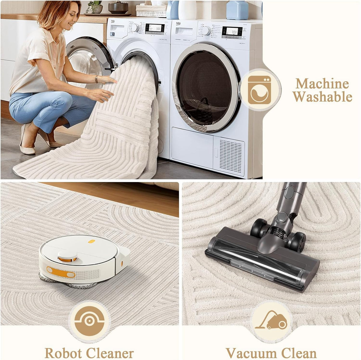 Modern Non-Slip Washable Area Rug, 9x12